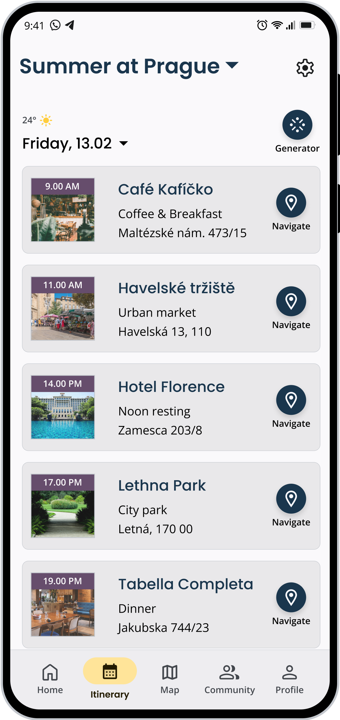 Itinerary page mockup